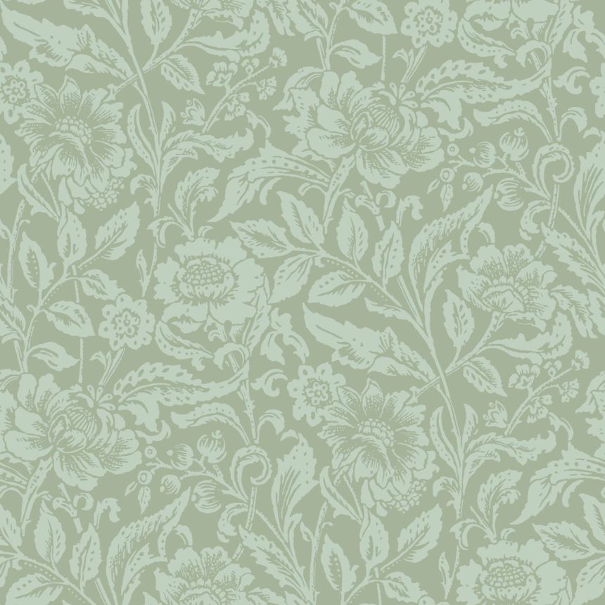 Green non-woven floral wallpaper, 139428, Vintage Flowers, Esta Home
