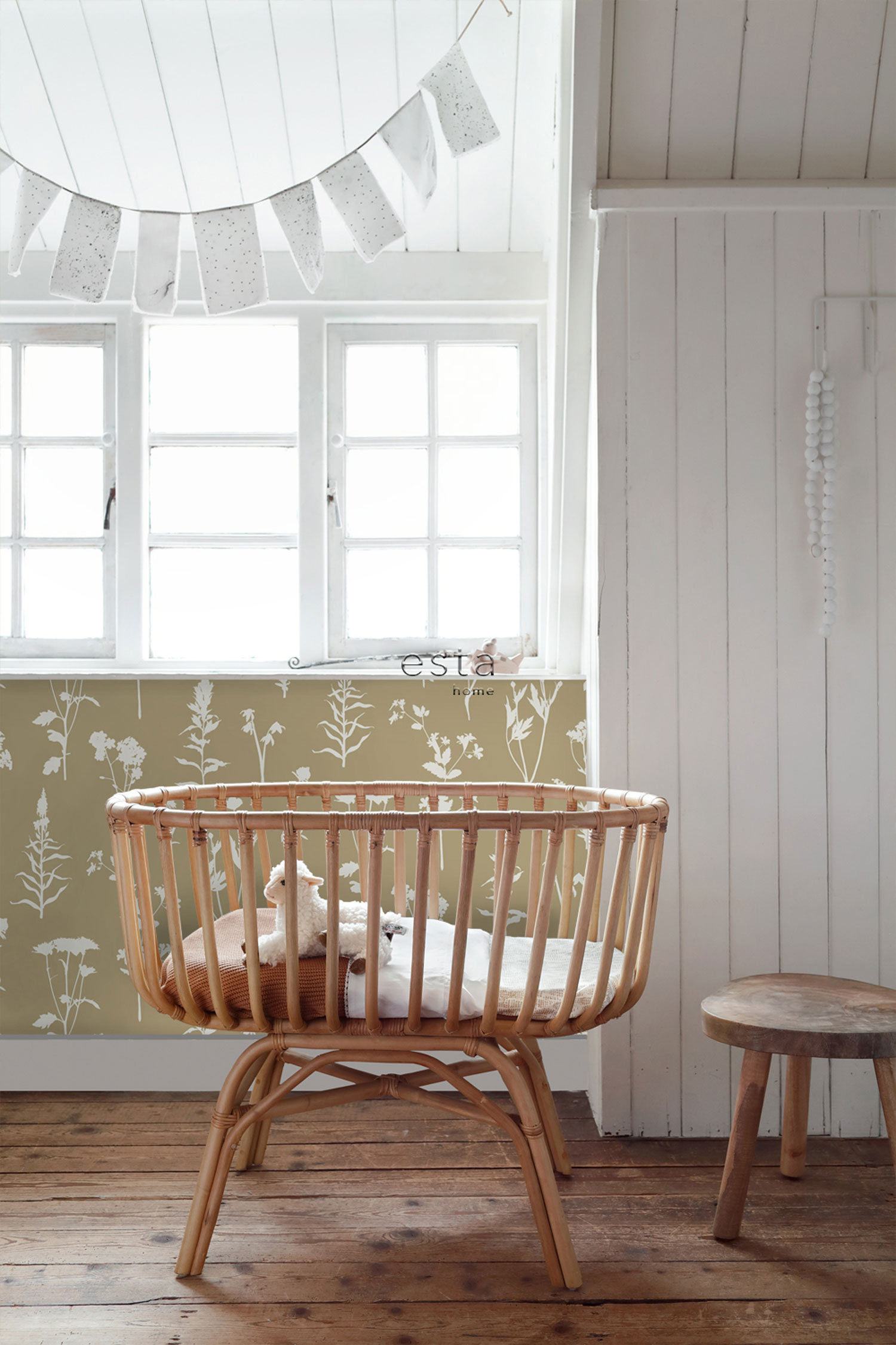 Brown non-woven wallpaper, flowers, leaves, 139483, Vintage Flowers, Esta Home