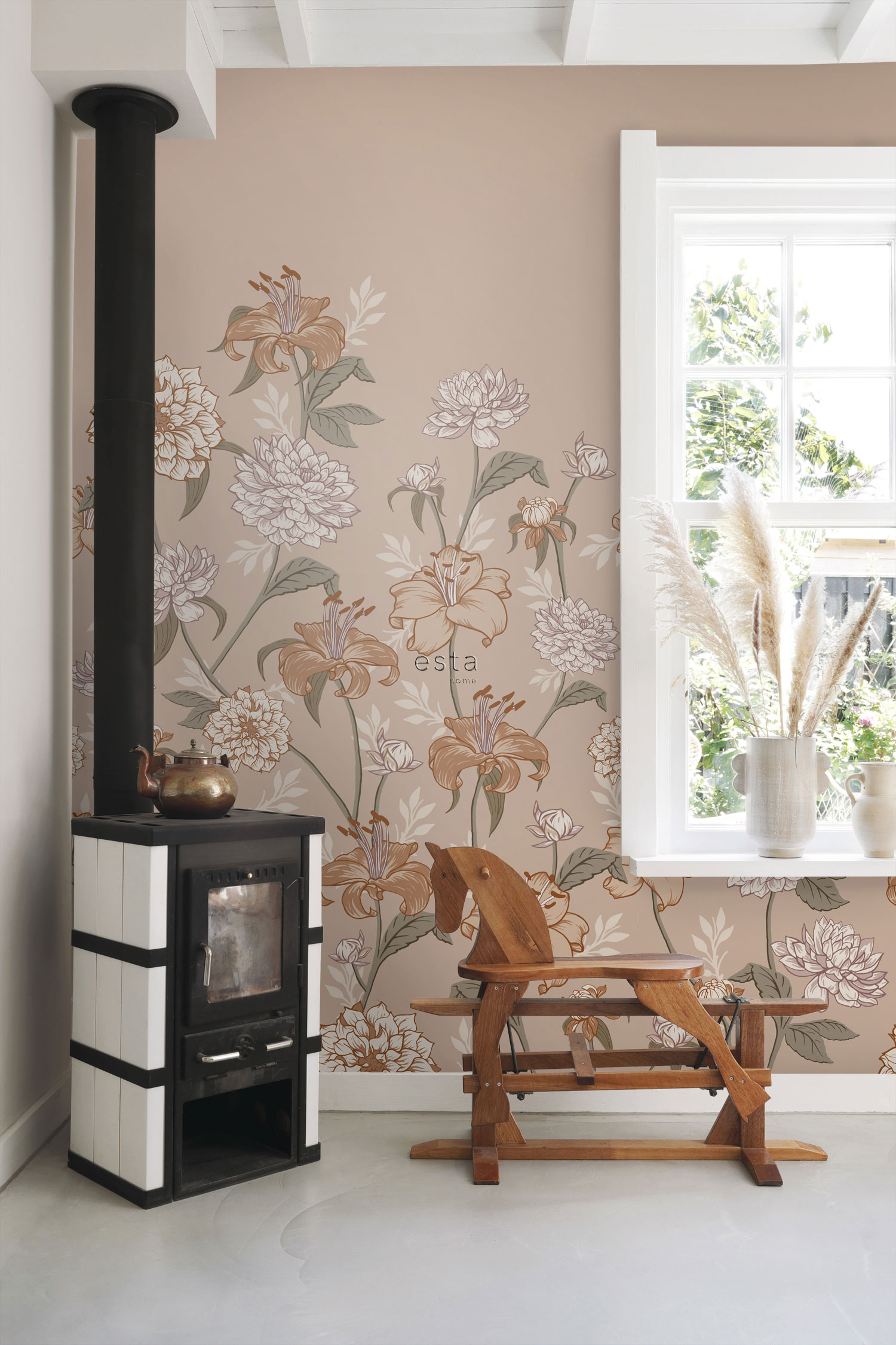 Floral non-woven wall mural, 159210, Vintage Flowers, Esta Home