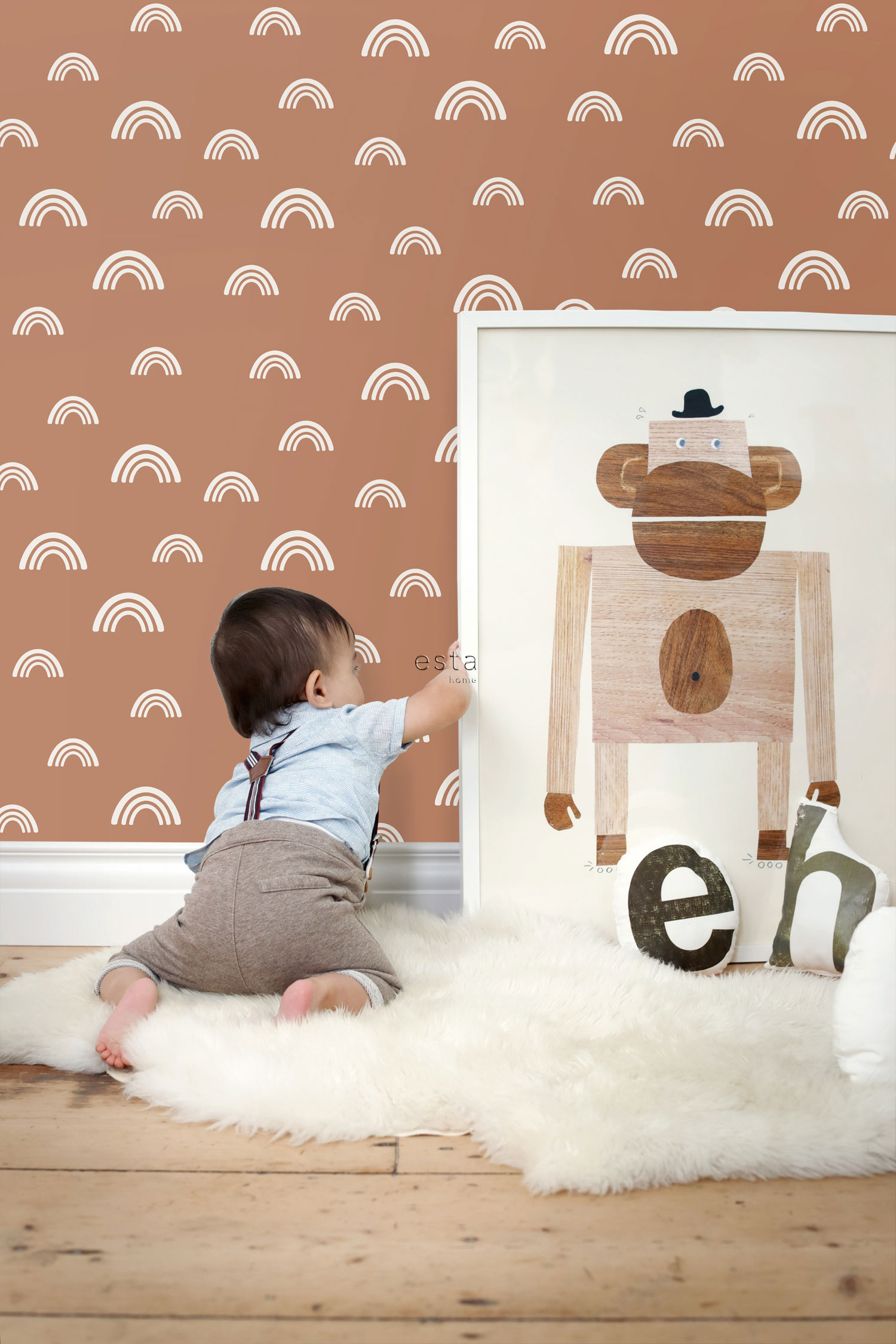 Brown non-woven wallpaper, rainbow, 139383, To the Moon and Back, Esta Home