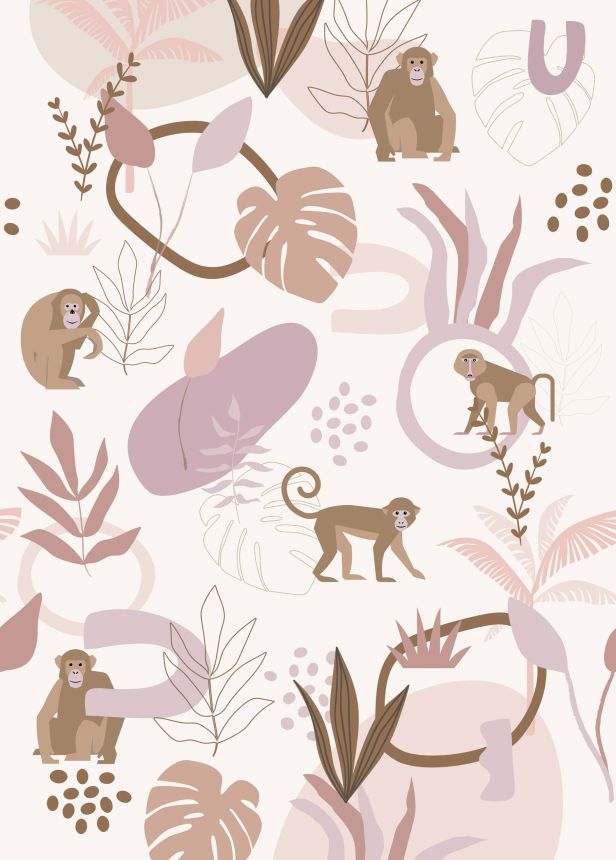 Children's wall mural, monkeys and leaves, 159246, To the Moon and Back, Esta Home