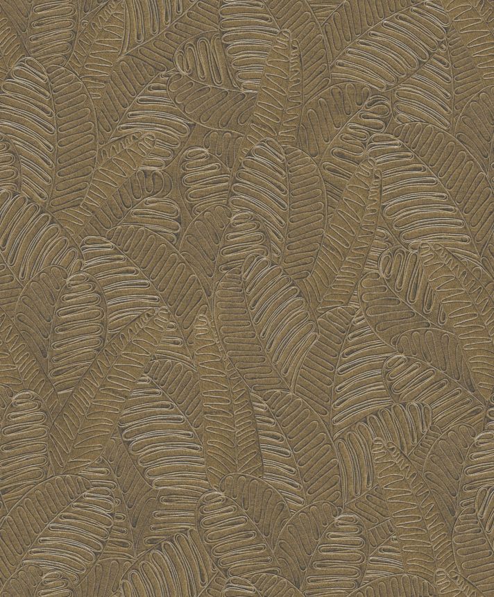 Grey-ochre wallpaper with leaves, SPI102, Spirit of Nature, Khroma by Masureel