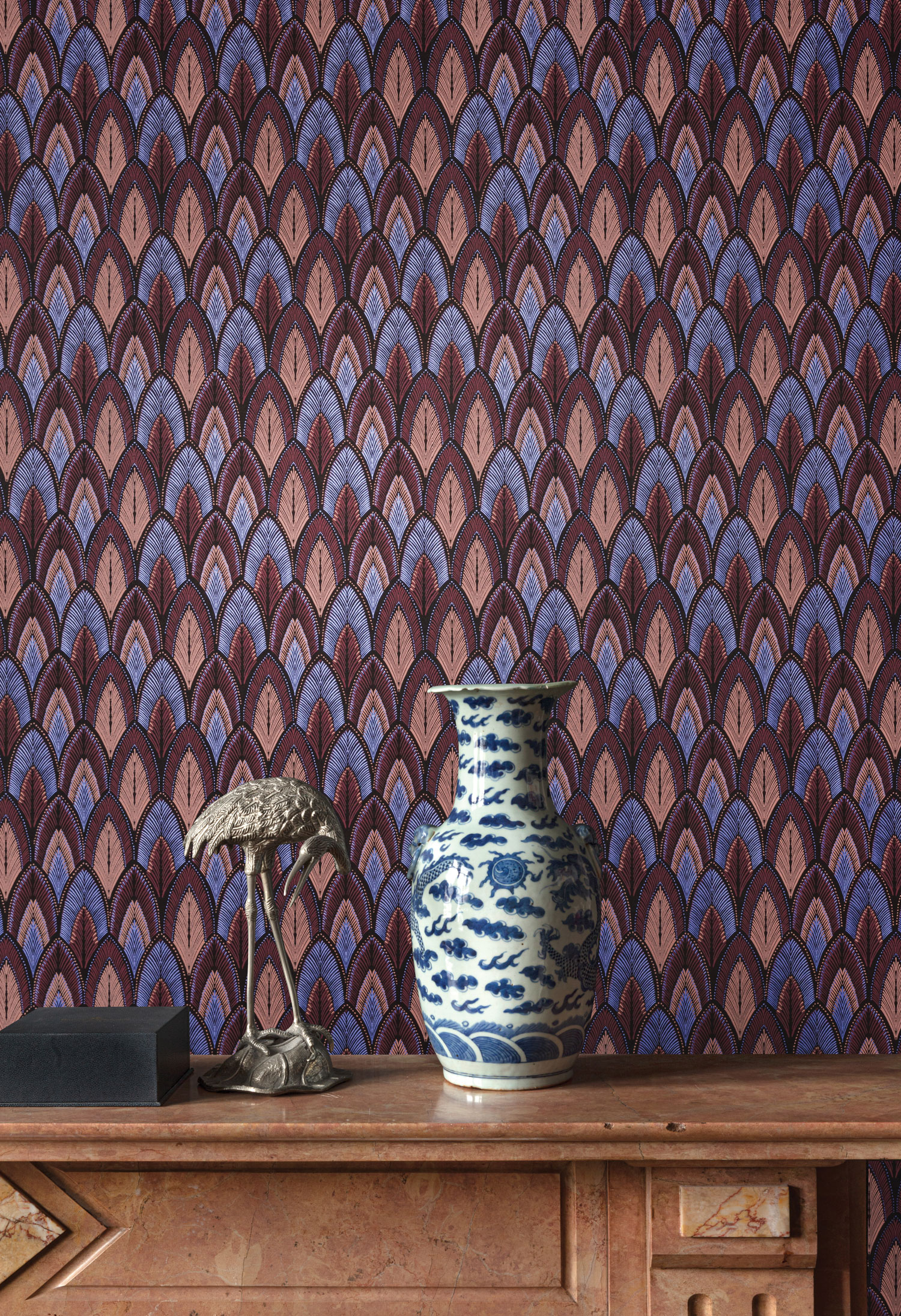 Wine red-blue wallpaper with leaves, SUM403, Summer, Khroma by Masureel