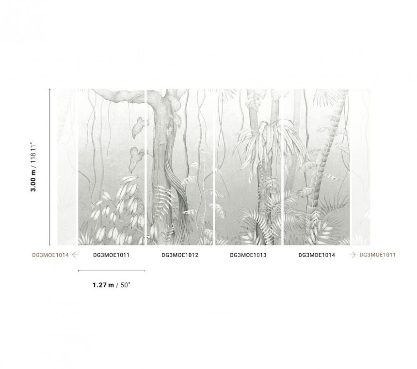 Gray wall mural, Leaves, trees, DG3MOE1011, Wall Designs III, Khroma by Masureel