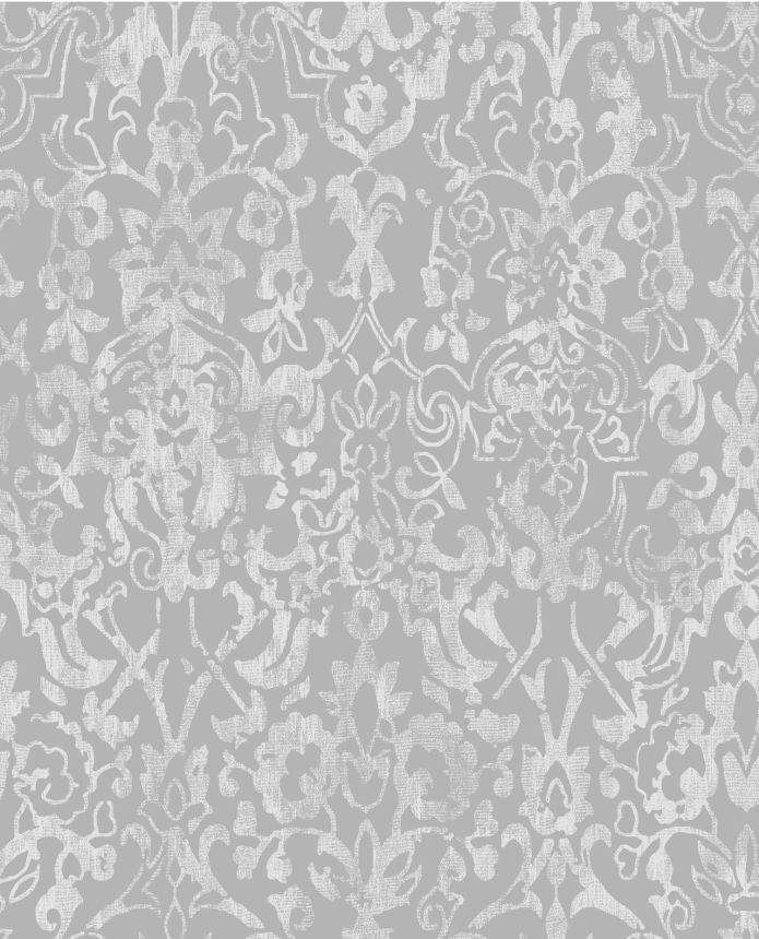 Gray-silver wallpaper, baroque damask pattern, 118293, Next