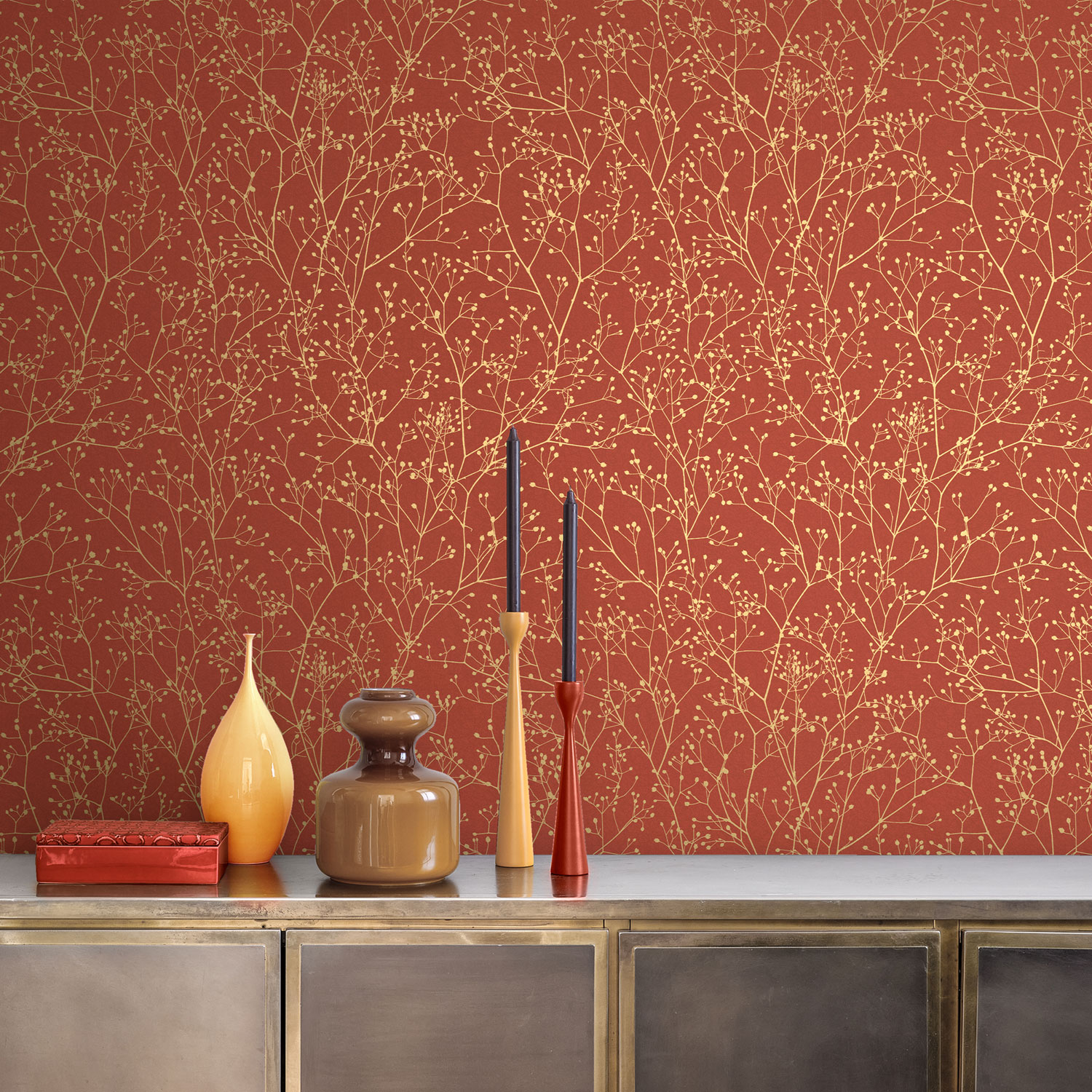 Red-gold wallpaper, flowers, 120401, Wiltshire Meadow, Clarissa Hulse