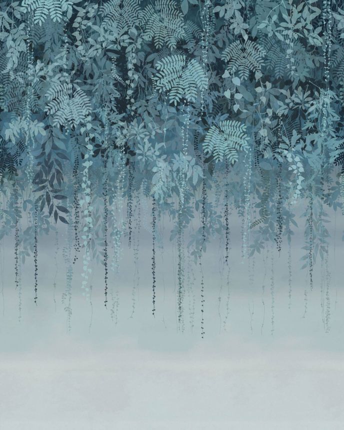 Blue wall mural with leaves, 120412FXST, Wiltshire Meadow, Clarissa Hulse
