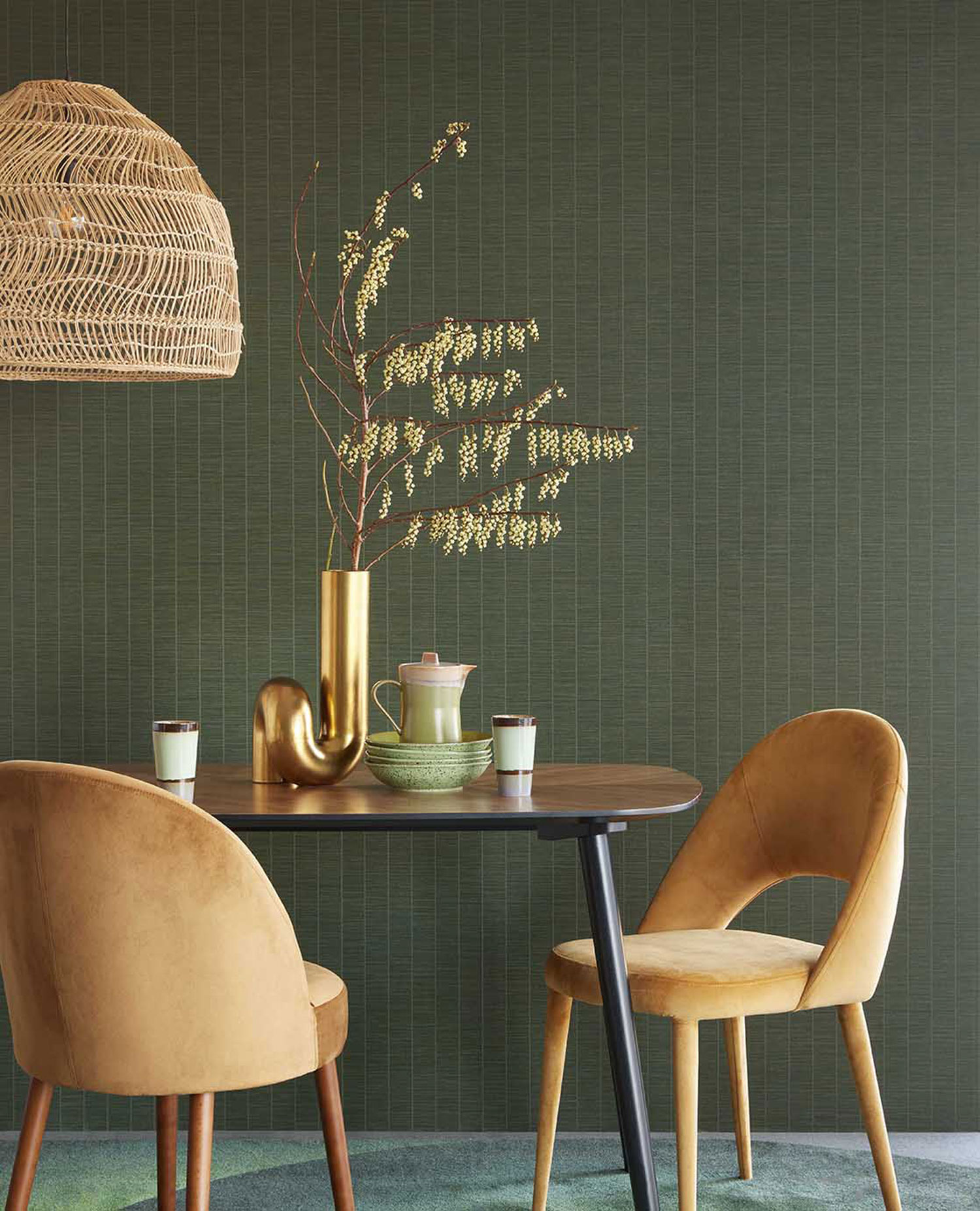 Blue wallpaper, bamboo imitation, 333437, Emerald, Eijffinger