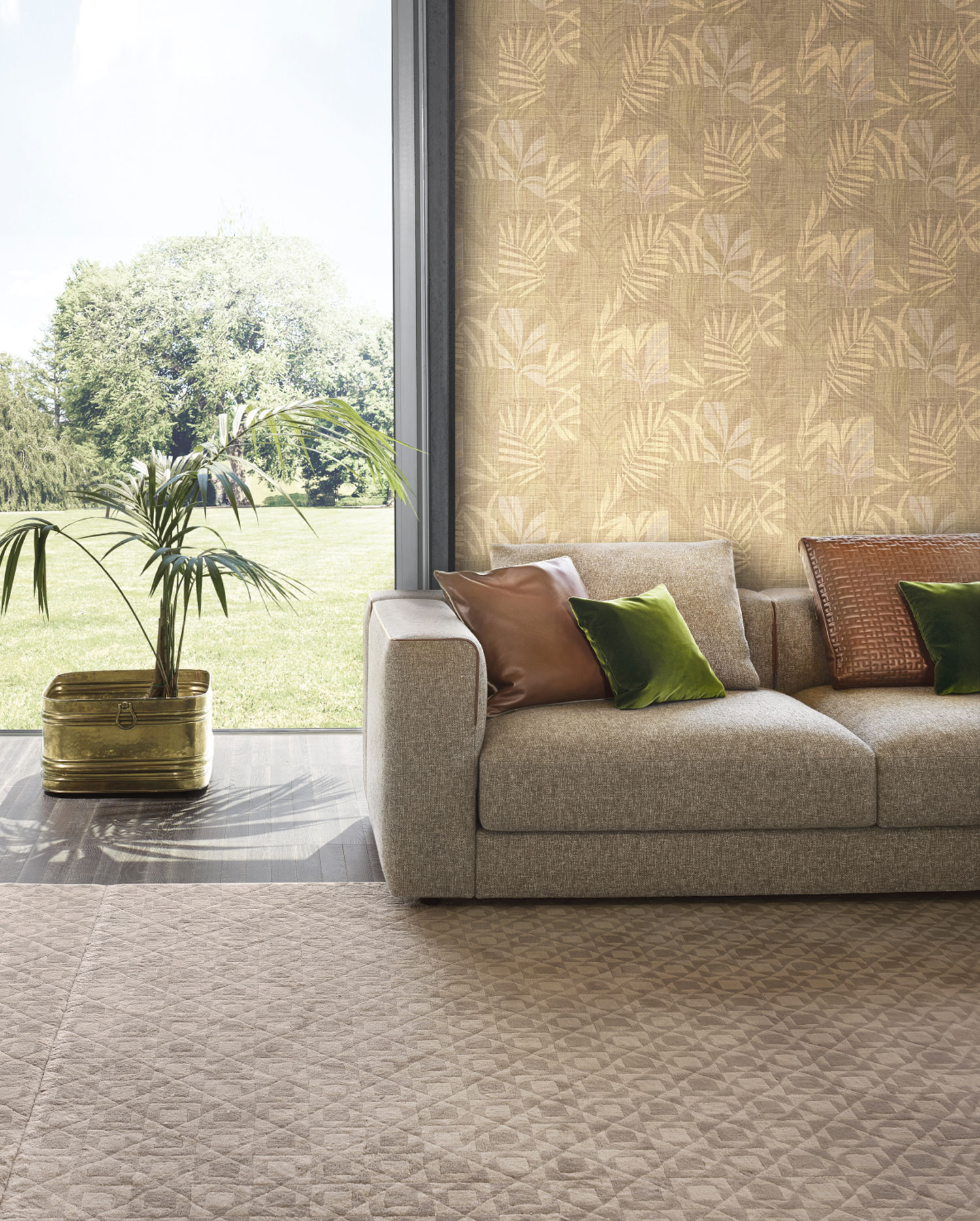 Luxury gray-beige wallpaper with leaves, Z18924, Trussardi 7, Zambaiti Parati
