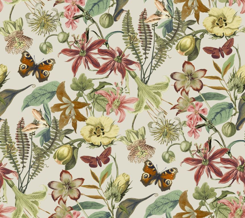Cream wallpaper with flowers and butterflies, BL1724, Blooms Second Edition Resource Library, York