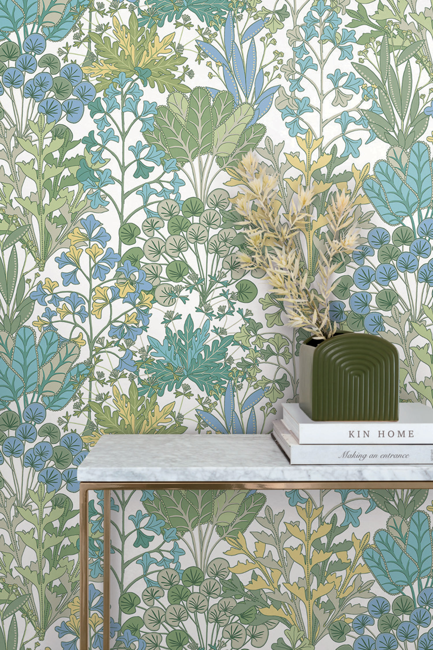 White wallpaper with plants and leaves, BL1814, Blooms Second Edition Resource Library, York