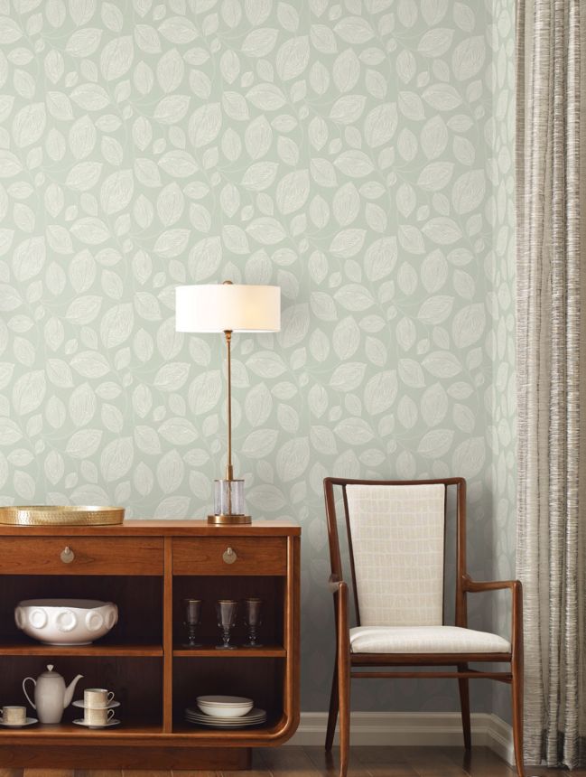 Green-white non-woven wallpaper, leaves, EV3921, Candice Olson Casual Elegance, York