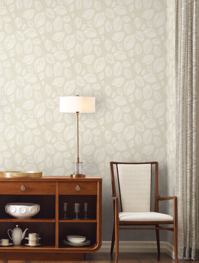 Beige metallic wallpaper with leaves, EV3923, Candice Olson Casual Elegance, York