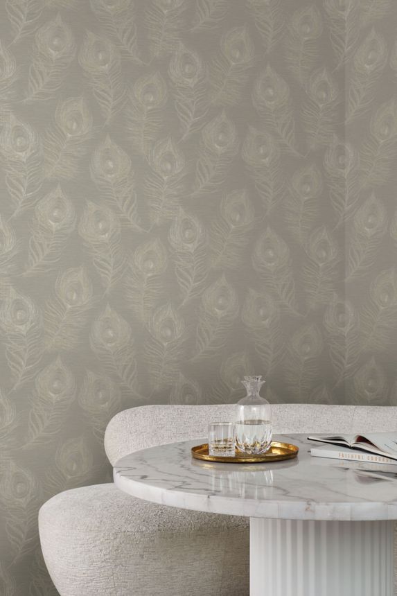 Gray wallpaper with peacock feathers, EV3941, Candice Olson Casual Elegance, York