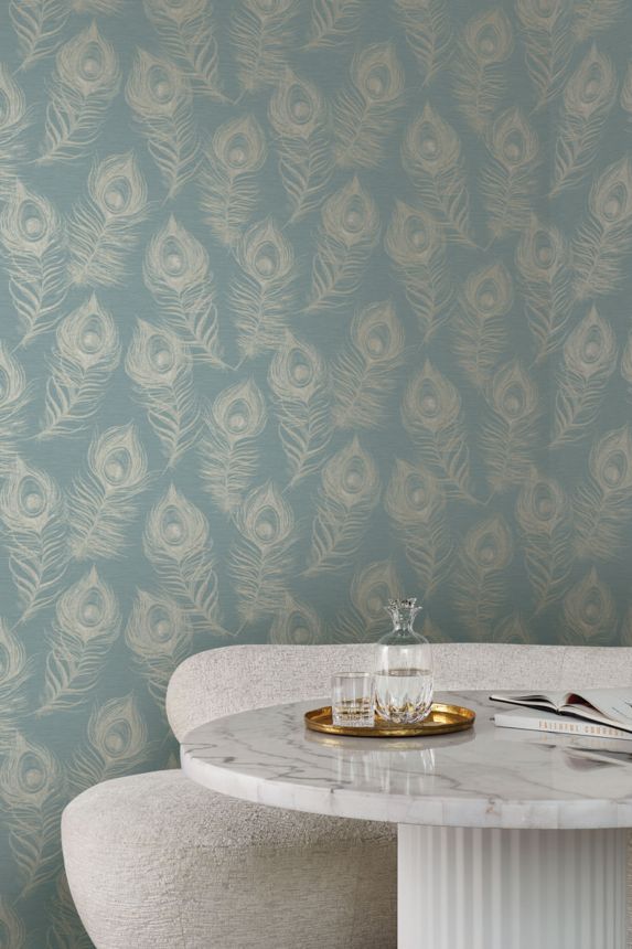 Blue wallpaper with peacock feathers, EV3943, Candice Olson Casual Elegance, York