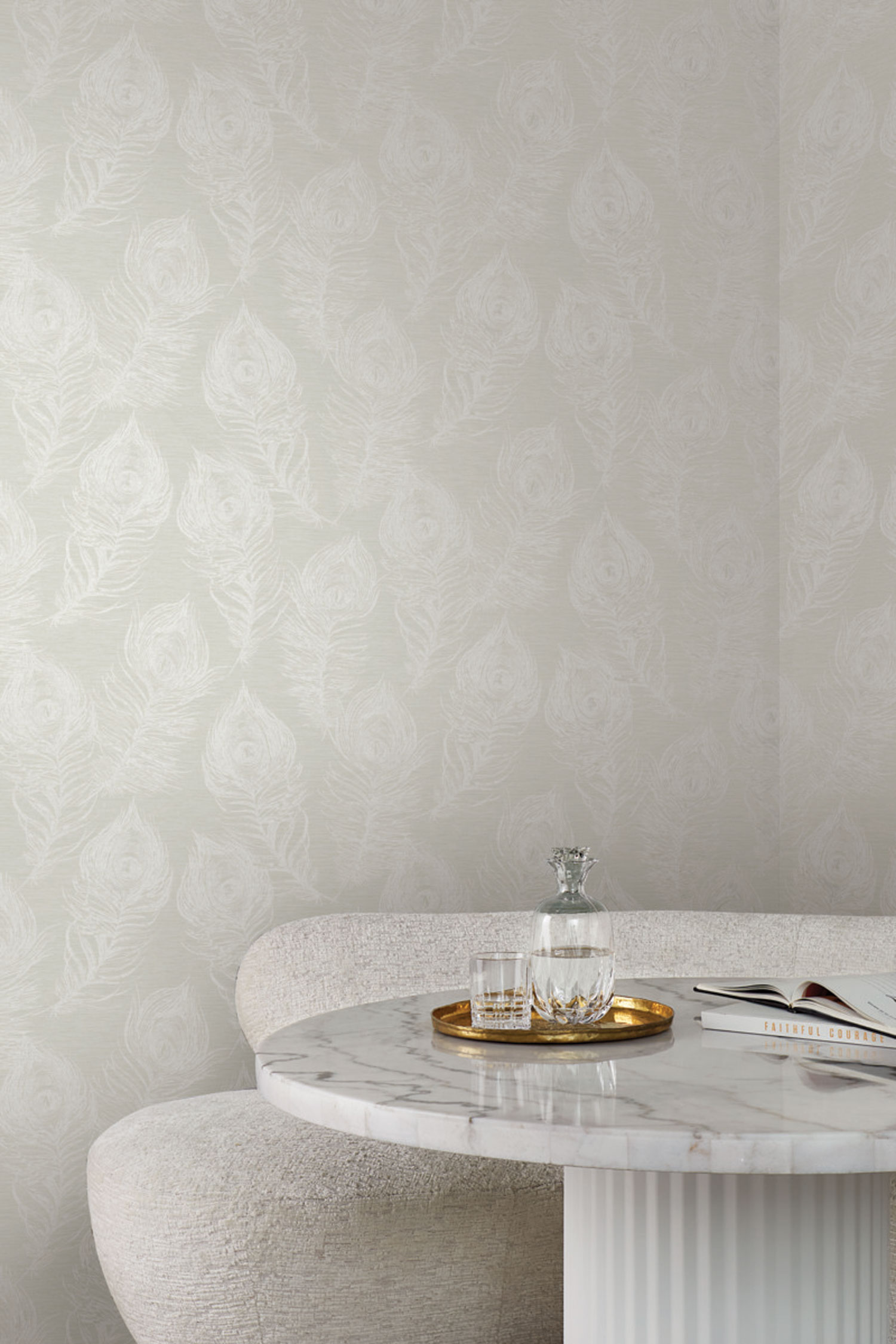 Gray-white wallpaper with peacock feathers, EV3944, Candice Olson Casual Elegance, York