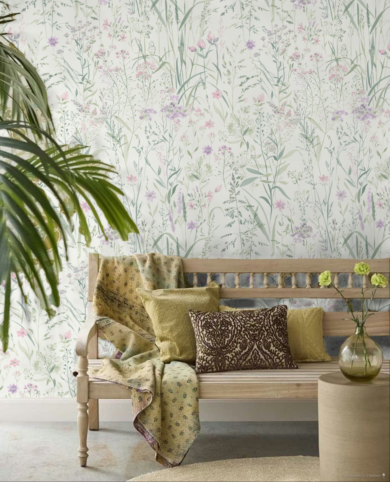 White wallpaper, meadow flowers and grasses, UR3319, Universe 4, Grandeco