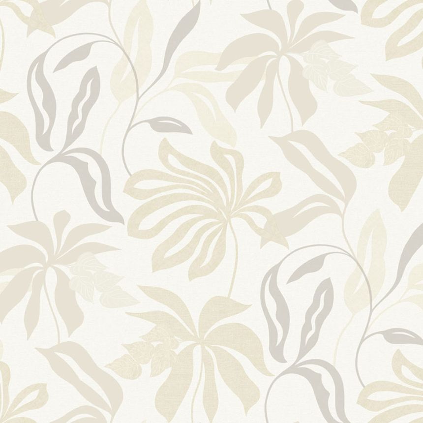Cream-gray wallpaper with leaves, UR3419, Universe 4, Grandeco