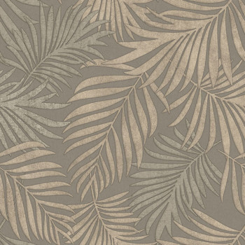 Luxury grey-silver non-woven wallpaper with leaves, 07507, Makalle II,Limonta