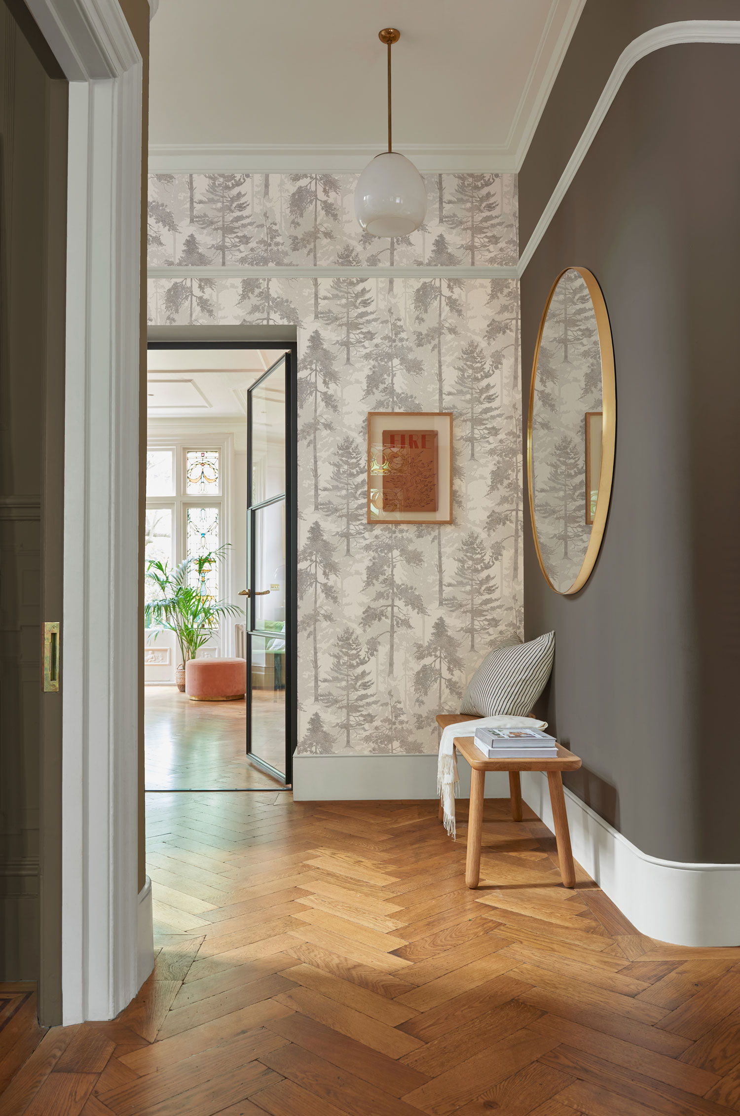 Gray-brown wallpaper, forest, trees, 121421, New Eden, Graham&Brown Premium