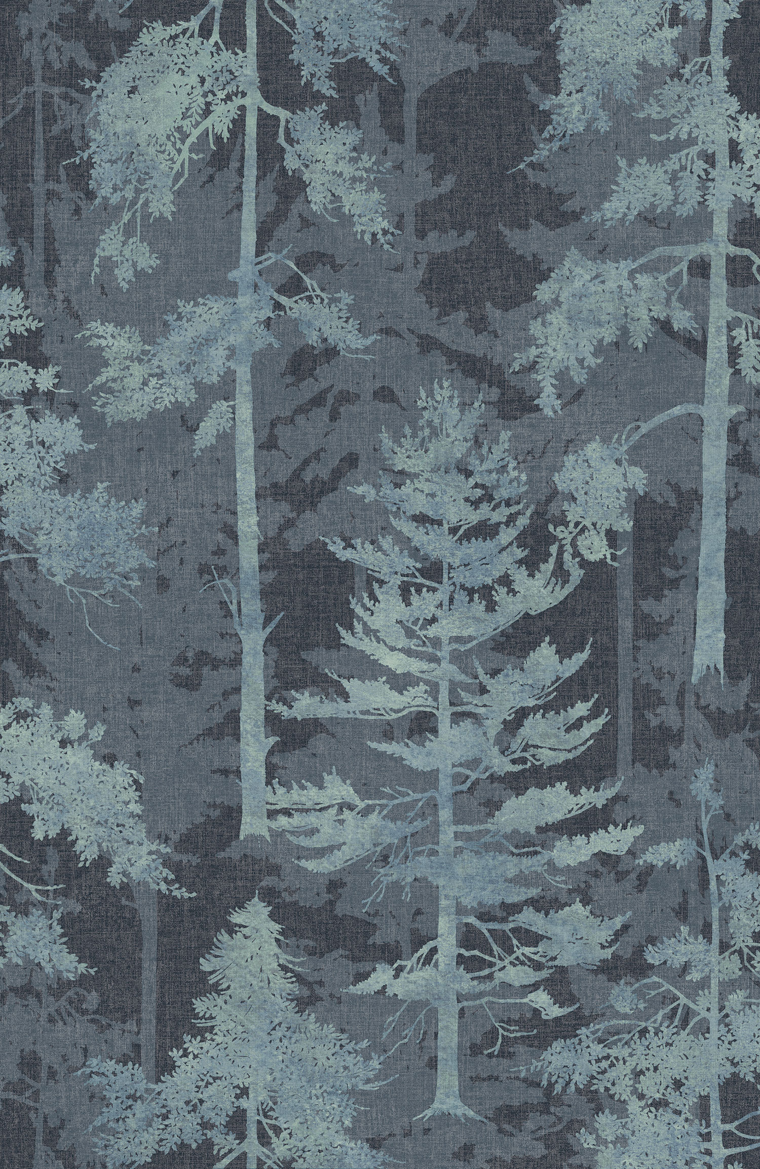 Blue non-woven wallpaper, forest, trees, 121426, New Eden, Graham&Brown Premium