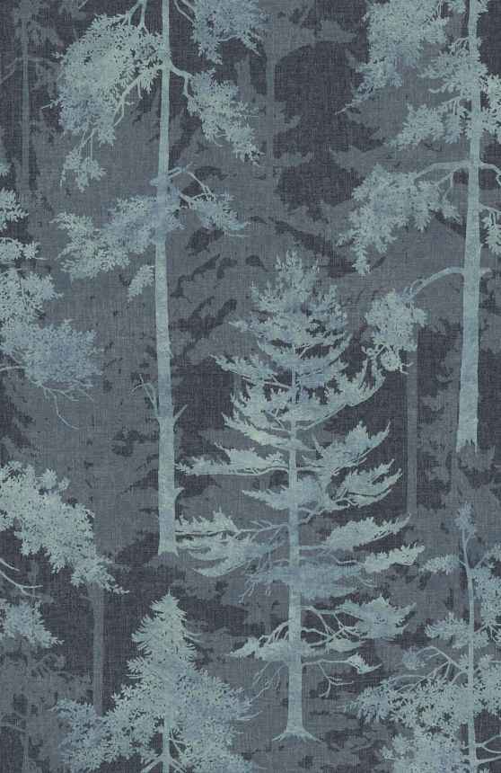 Blue non-woven wallpaper, forest, trees, 121426, New Eden, Graham&Brown Premium
