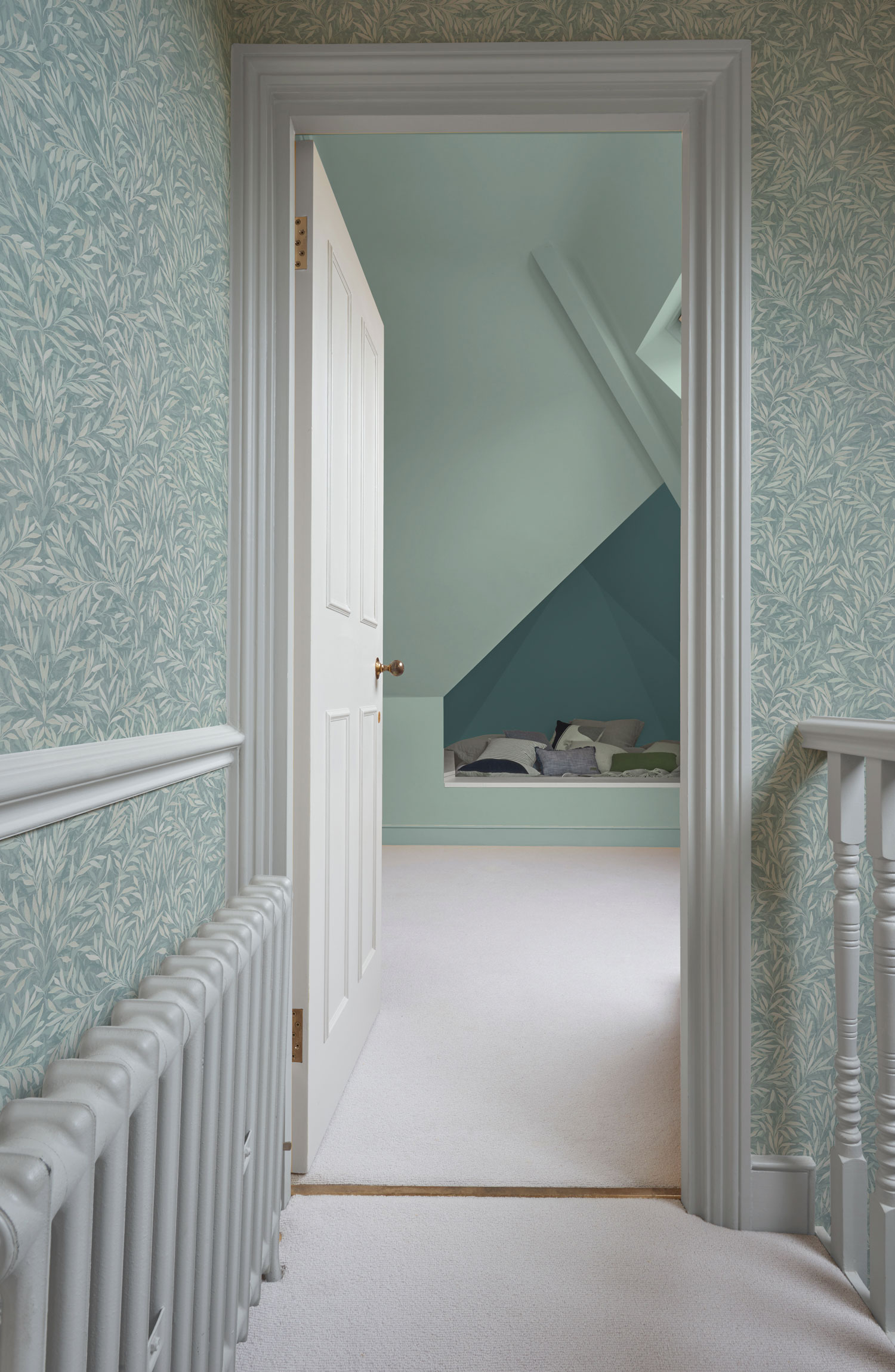 Gray-blue non-woven wallpaper with leaves, 121442, New Eden, Graham&Brown Premium