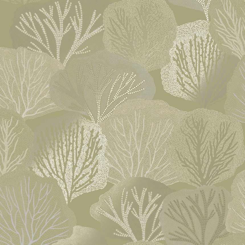 Green non-woven wallpaper, trees, 121445, New Eden, Graham&Brown Premium