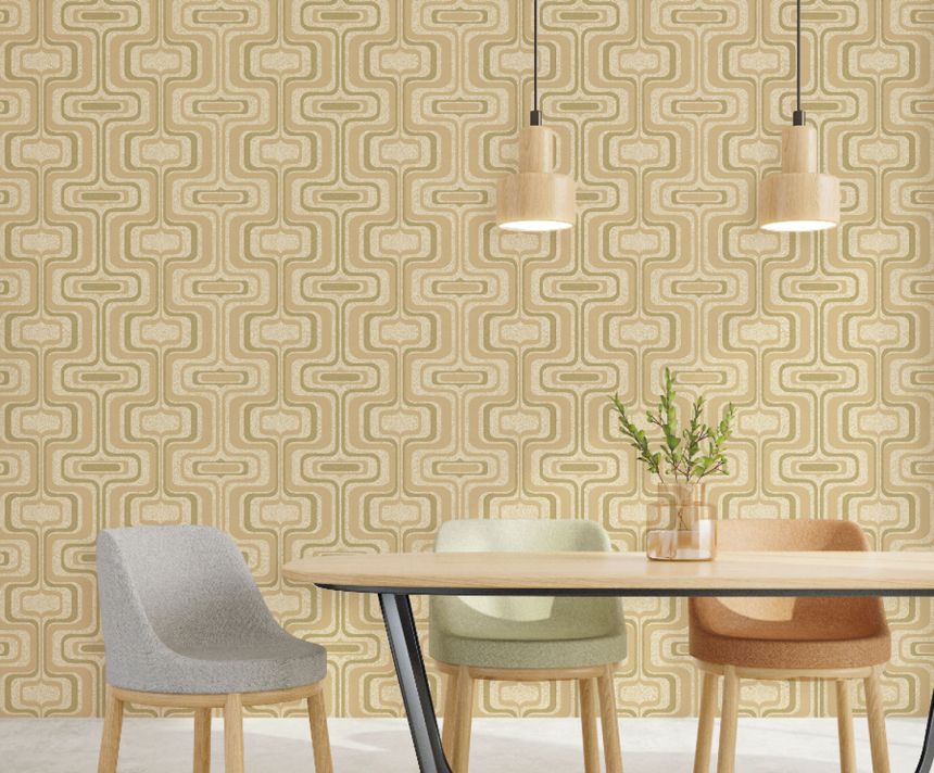 Brown-gold geometric retro wallpaper, Z77520, Savana, Zambaiti Parati
