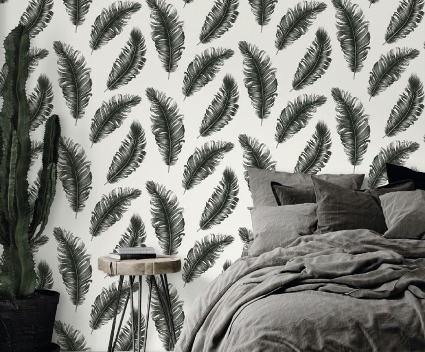 Luxury gray-silver wallpaper with feathers, Z77528, Savana, Zambaiti Parati