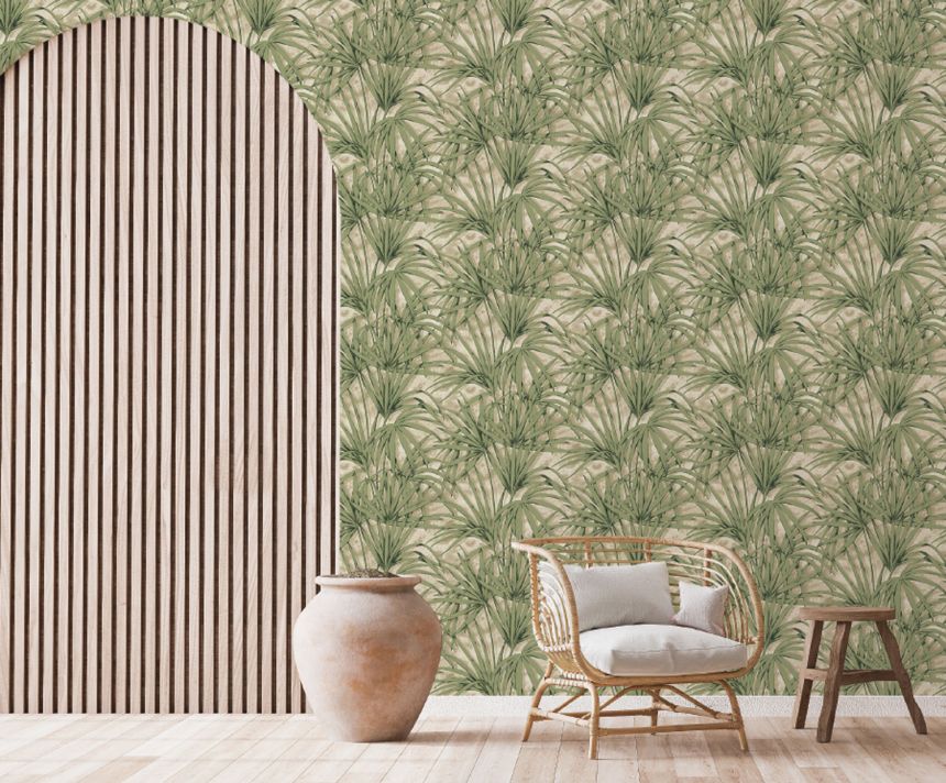 Luxury beige wallpaper with green leaves, Z77543, Savana, Zambaiti Parati
