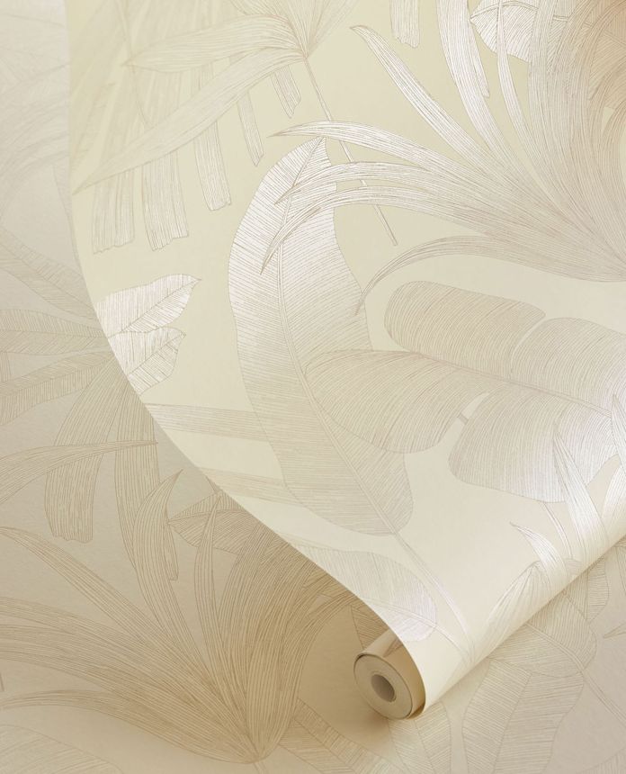 Cream wallpaper with pearl leaves, 333510, Festival, Eijffinger