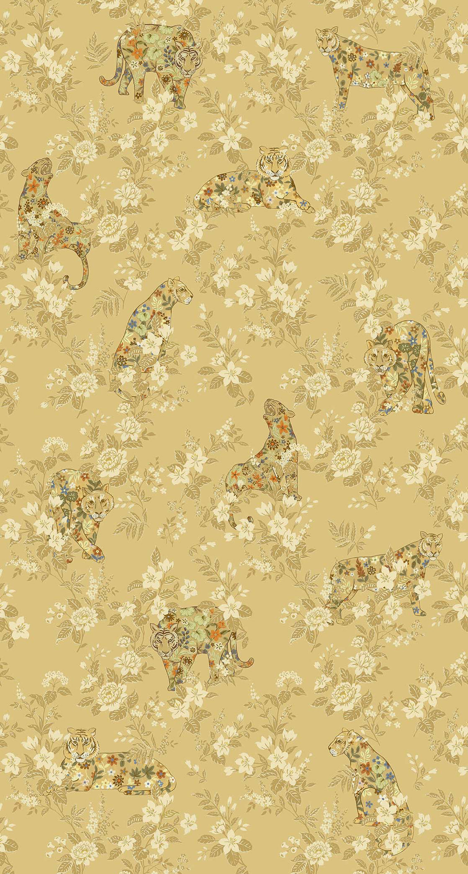 Ochre wall mural, beasts, flowers, 333550, Festival, Eijffinger