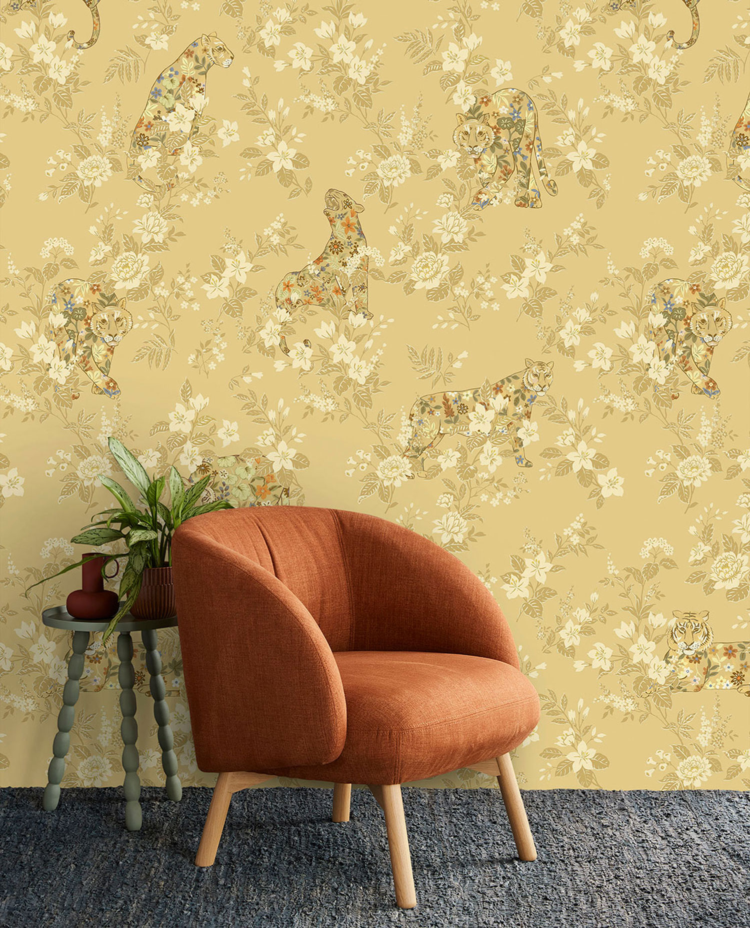 Ochre wall mural, beasts, flowers, 333550, Festival, Eijffinger