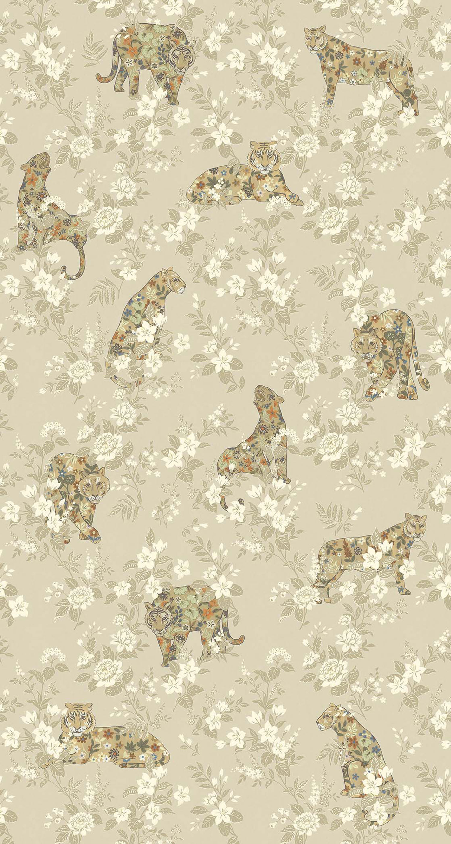 Beige wall mural, beasts, flowers, 333552, Festival, Eijffinger