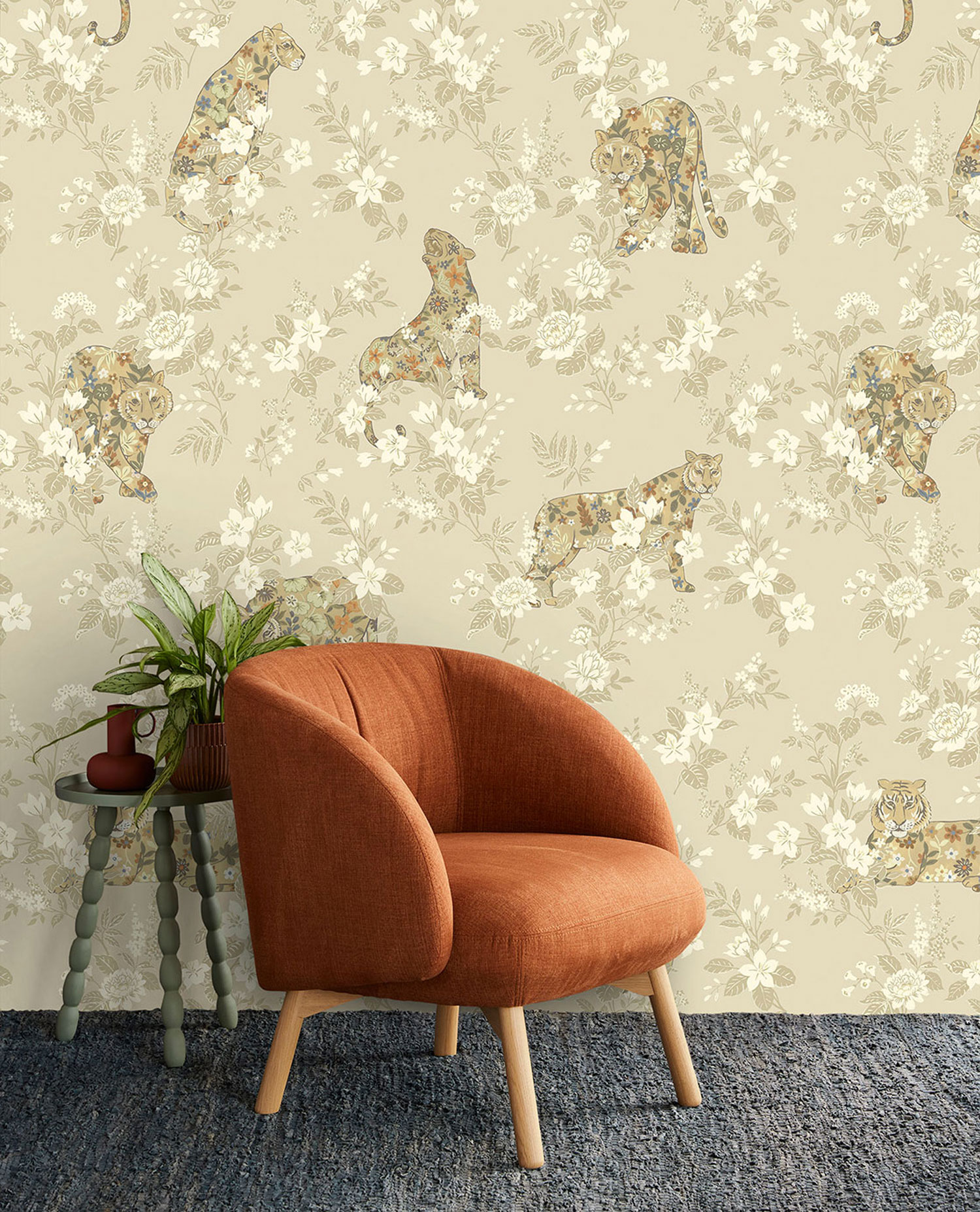 Beige wall mural, beasts, flowers, 333552, Festival, Eijffinger