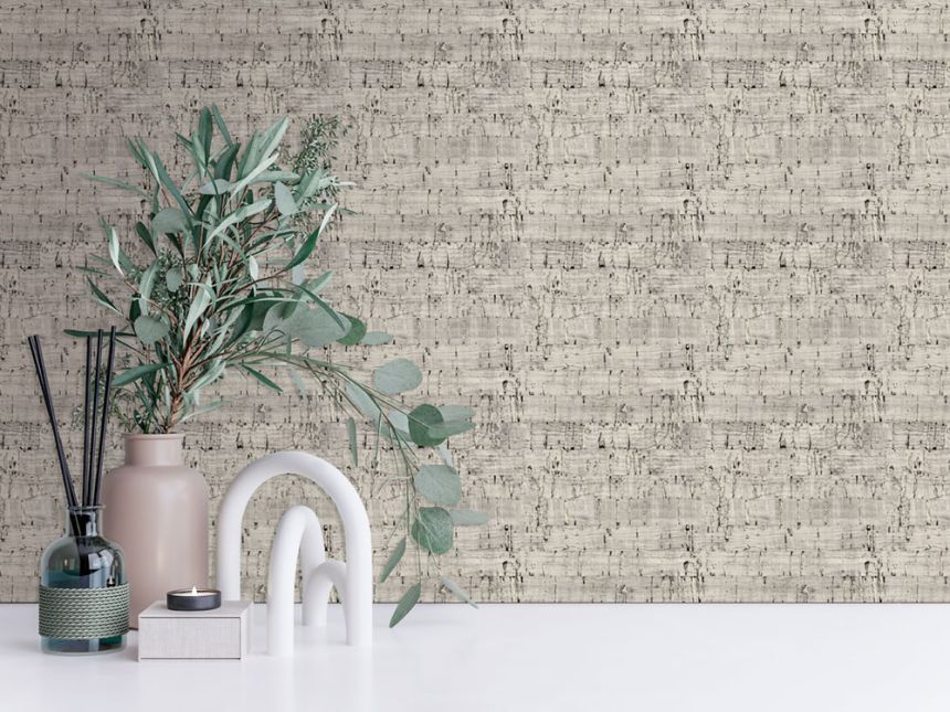 Non-woven wallpaper, gray-silver, cork imitation, NHW1026, Perla, Decoprint