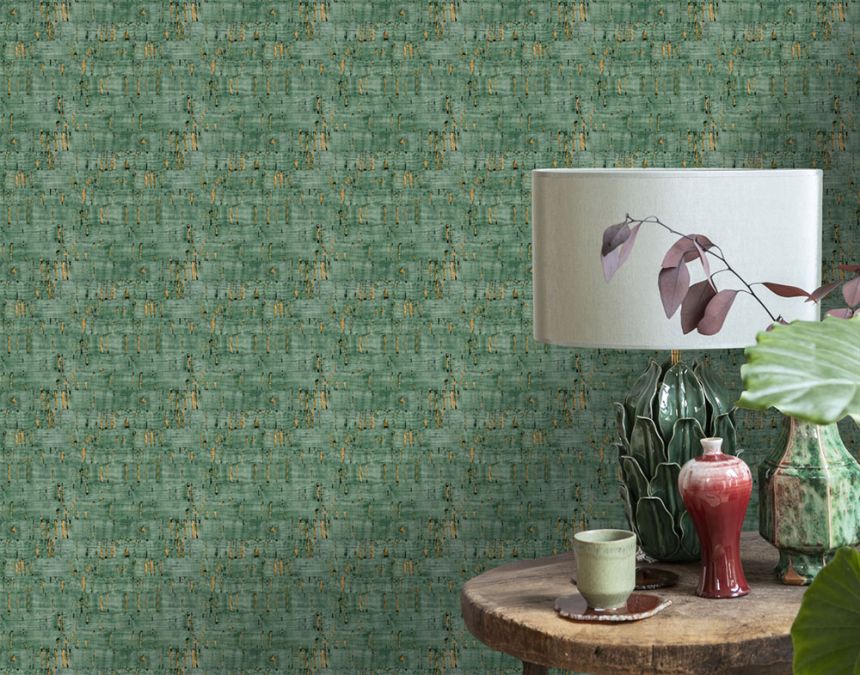 Non-woven wallpaper, green-bronze, cork imitation, NHW1030, Perla, Decoprint
