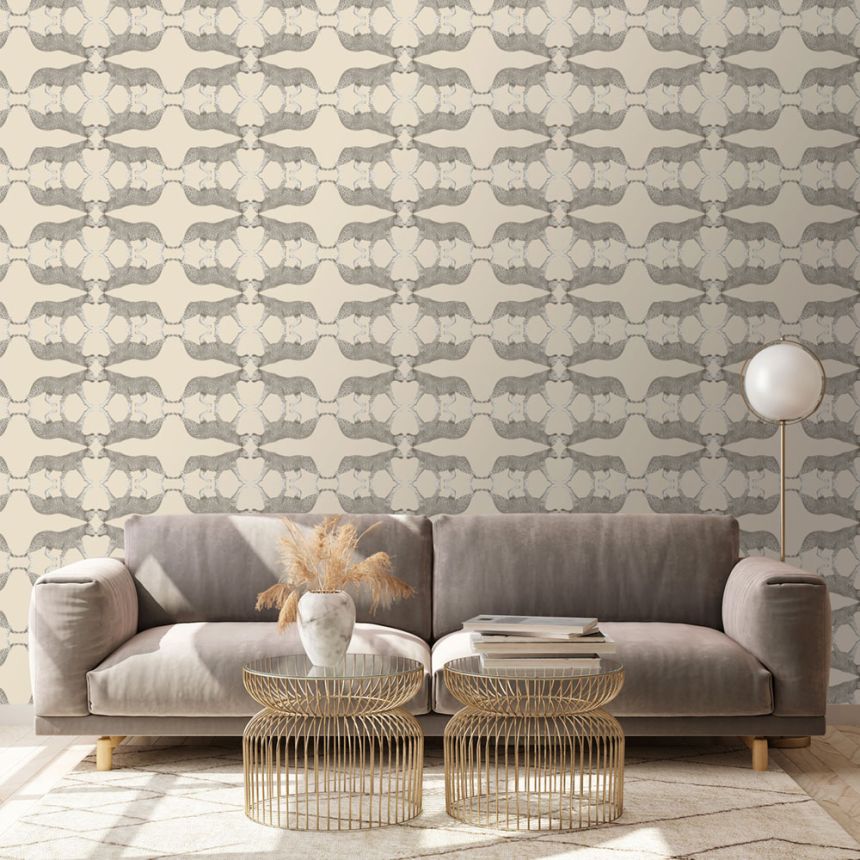 Non-woven wallpaper, cream-silver, leopard, NHW1032, Perla, Decoprint