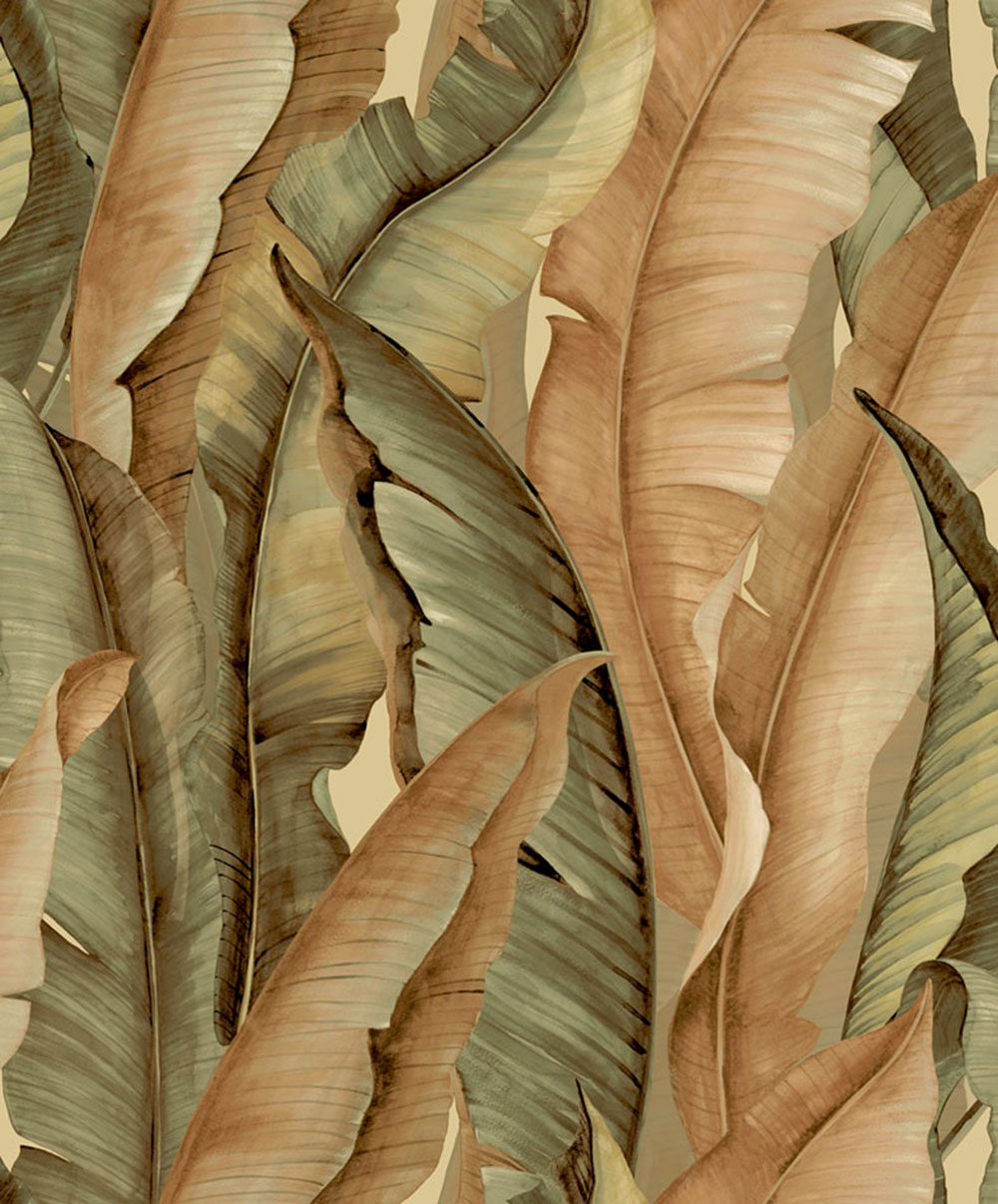 Non-woven wallpaper, brown-green, leaves, NHW1042, Perla, Decoprint