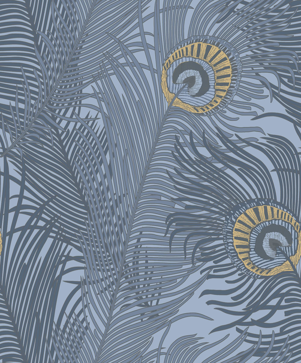 Non-woven wallpaper, blau, peacock feathers, NHW1046, Perla, Decoprint