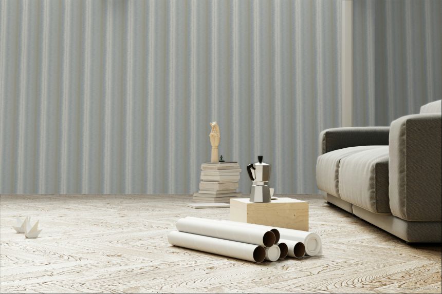 Blue-gray non-woven wallpaper, stripes, RE25143, Reflect, Decoprint