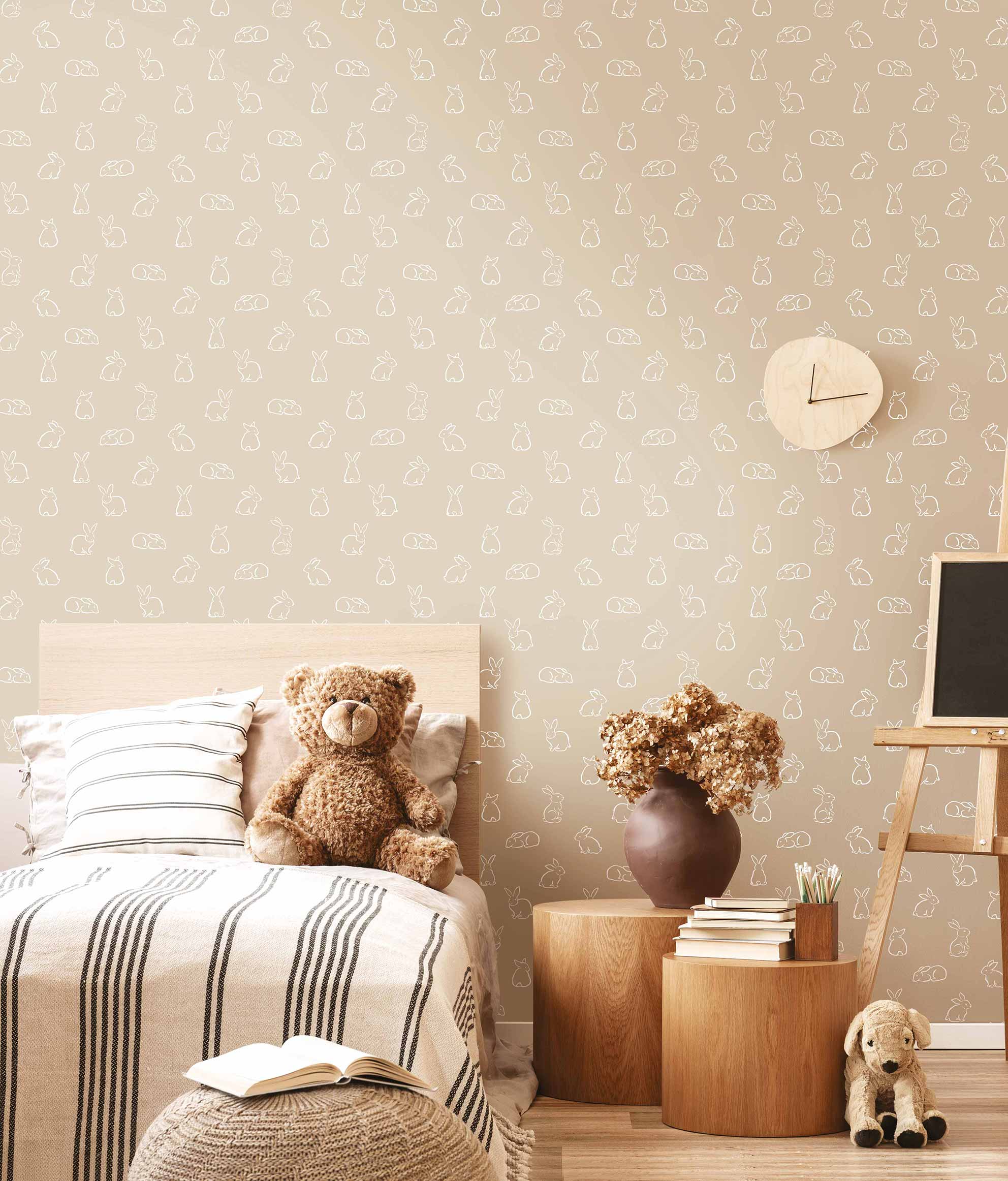 Beige children's wallpaper with bunnies, 17147, MiniMe, Cristiana Masi by Parato