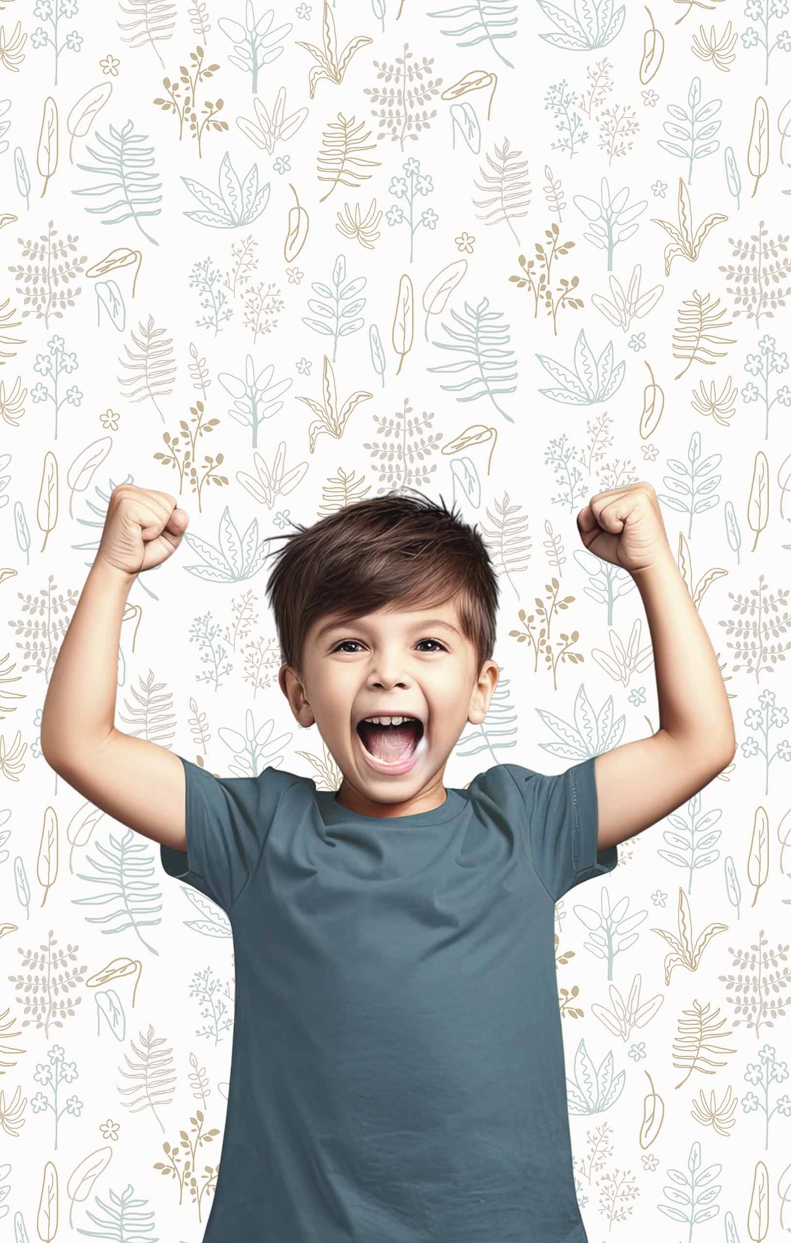 Children's white wallpaper with plants and leaves, 17166, MiniMe, Cristiana Masi by Parato