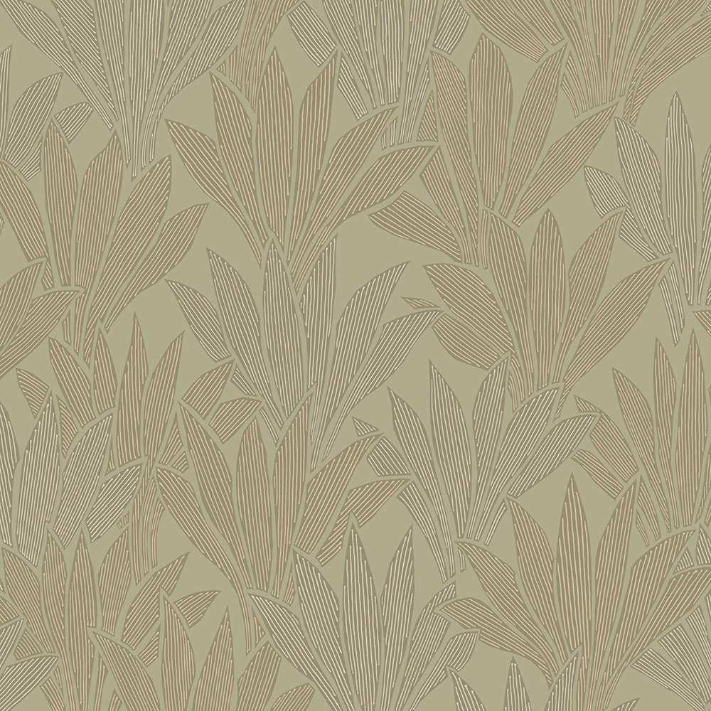 Green-brown non-woven wallpaper with leaves, 340151, Gilded, Eijffinger