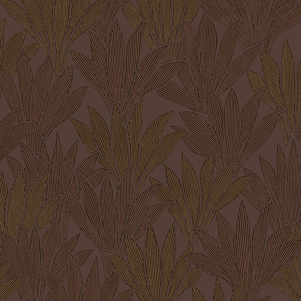 Brown non-woven wallpaper with leaves, 340155, Gilded, Eijffinger