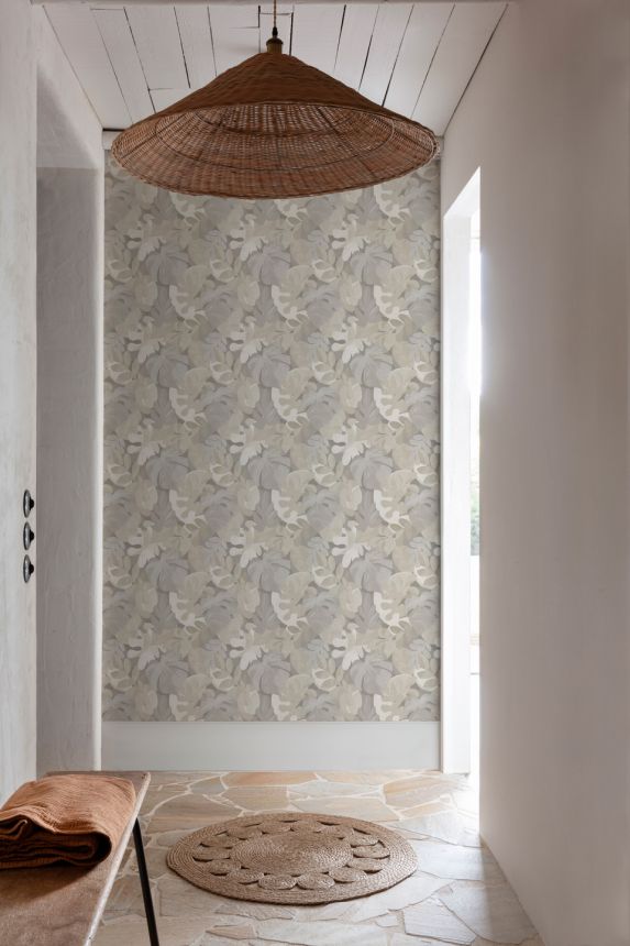 Non-woven wallpaper, gray-beige, leaves, PH3004, Perfect Harmony, Grandeco