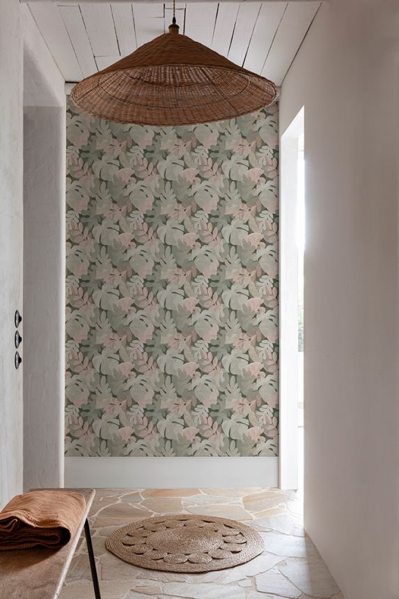 Non-woven wallpaper, gray-beige, leaves, PH3007, Perfect Harmony, Grandeco