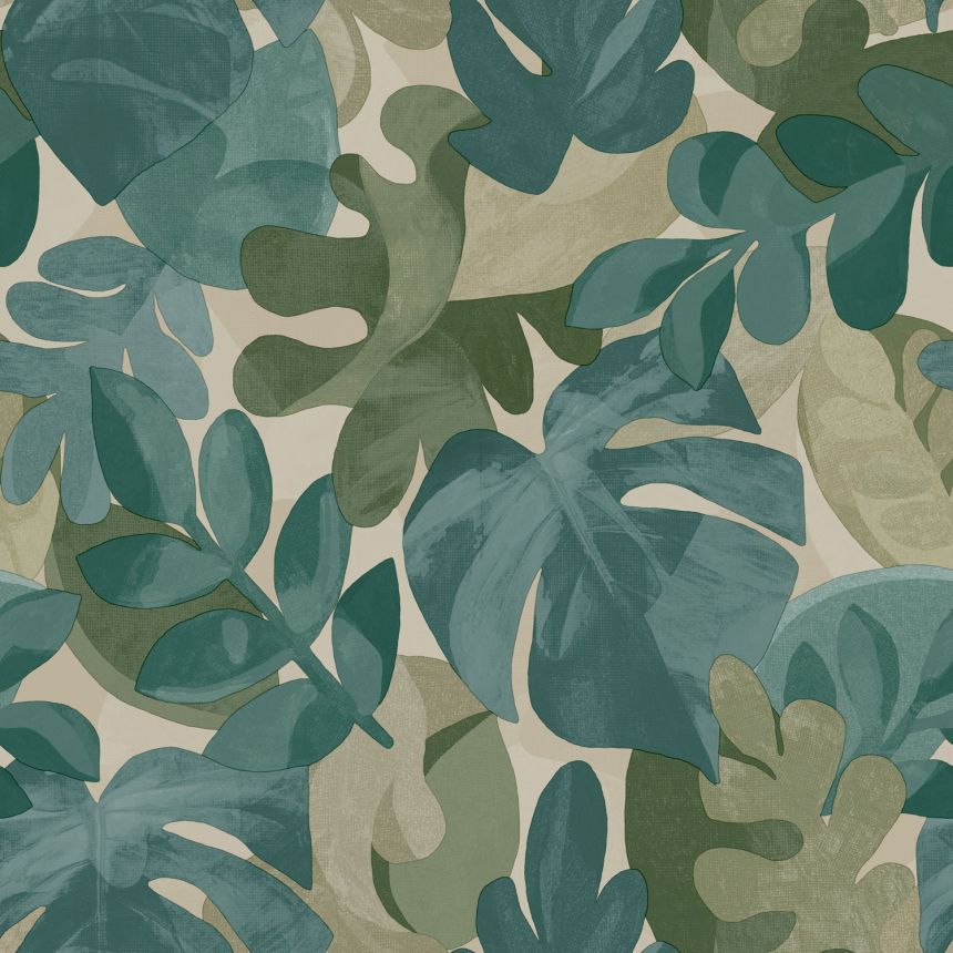 Non-woven wallpaper, blue-green, leaves, PH3009, Perfect Harmony, Grandeco