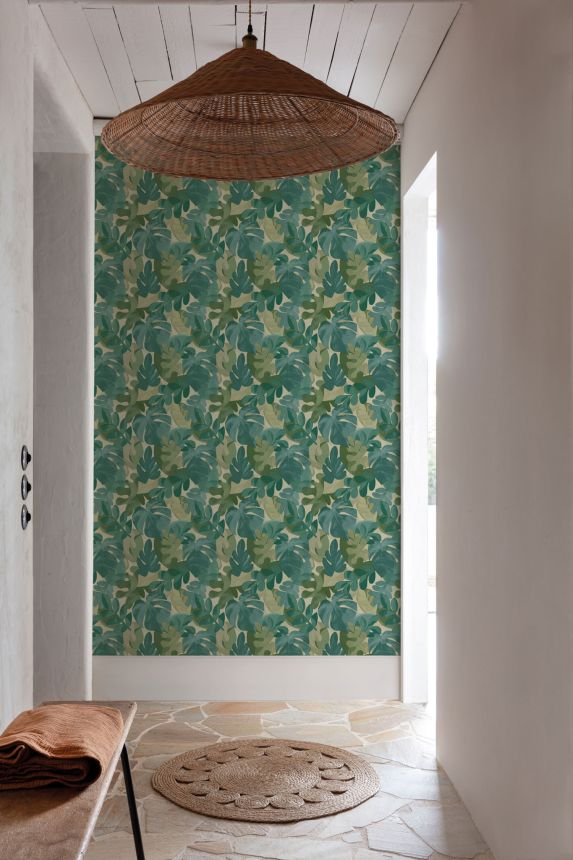 Non-woven wallpaper, blue-green, leaves, PH3009, Perfect Harmony, Grandeco